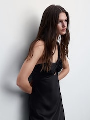 Mango Asymmetrical Satin Black Dress - Image 4 of 7