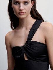 Mango Asymmetrical Satin Black Dress - Image 5 of 7