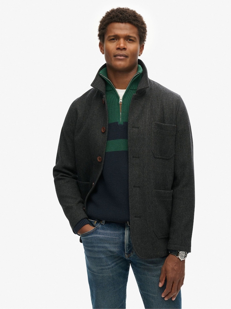 Superdry Charcoal Merchant Textured Overshirt - Image 1 of 6