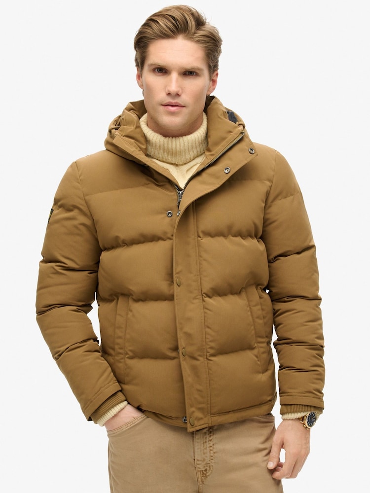 Superdry Kangaroo Brown Everest Short Hooded Puffer Coat Jacket - Image 2 of 6