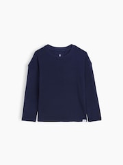 Navy - Gap Cosy Waffle Knit Long Sleeve T-Shirt (6mths-5yrs) - Larawan 1 ng 3