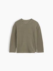 Gap Khaki Green Cosy Waffle Knit Long Sleeve T-Shirt (6mths-5yrs) - Image 1 of 3