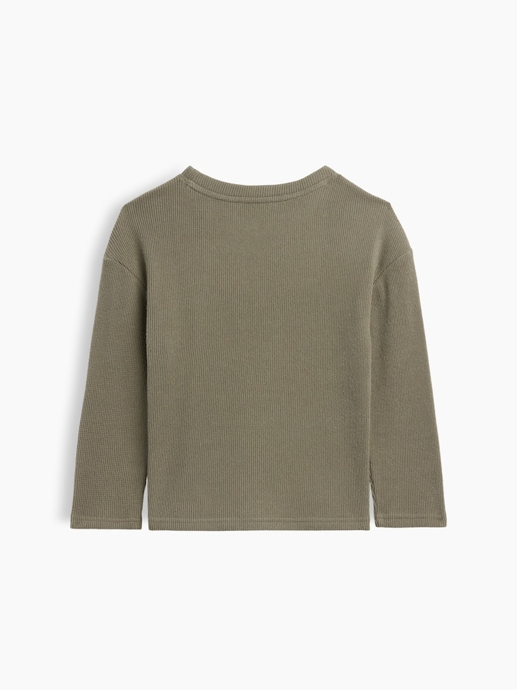 Gap Khaki Green Cosy Waffle Knit Long Sleeve T-Shirt (6mths-5yrs) - Image 2 of 3 Gap Khaki Green Cosy Waffle Knit Long Sleeve T-Shirt (6mths-5yrs) - Image 2 of 3