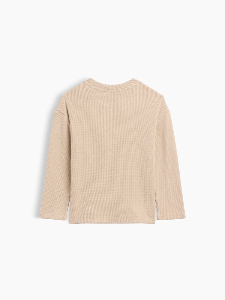 Gap Beige Cosy Waffle Knit Long Sleeve T-Shirt (6mths-5yrs) - Image 2 of 3 Gap Beige Cosy Waffle Knit Long Sleeve T-Shirt (6mths-5yrs) - Image 2 of 3
