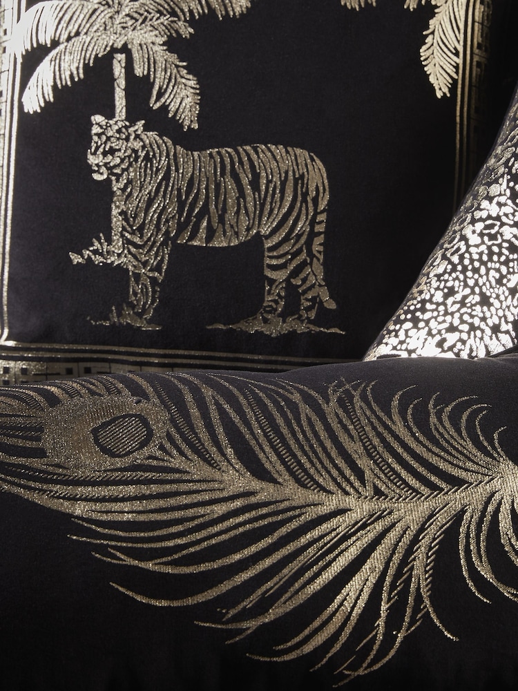 Laurence Llewelyn-Bowen Black Dandy Velvet Metallic Feather Cushion - Image 2 of 4