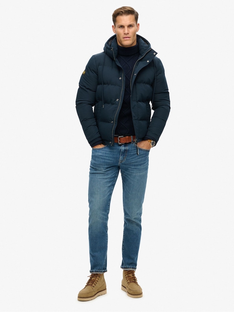 Superdry Eclipse Navy Everest Short Hooded Puffer Coat Jacket - Image 2 of 5