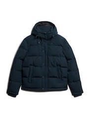 Superdry Eclipse Navy Everest Short Hooded Puffer Coat Jacket - Image 3 of 5