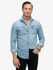 Superdry Heavy Wash 100% Cotton Embroidered Workwear Shirt - Image 1 of 5