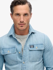 Superdry Heavy Wash 100% Cotton Embroidered Workwear Shirt - Image 3 of 5