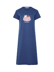 Yours Curve Blue Cat Print Midaxi Nightdress 2 Pack - Image 2 of 7