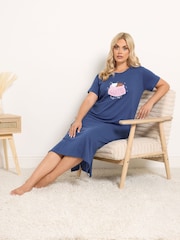 Yours Curve Blue Cat Print Midaxi Nightdress 2 Pack - Image 5 of 7