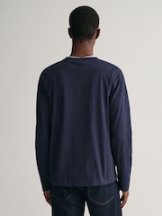 GANT Evening Blue Regular Fit Shield Logo Long Sleeve 100% Cotton T-Shirt - Image 2 of 5