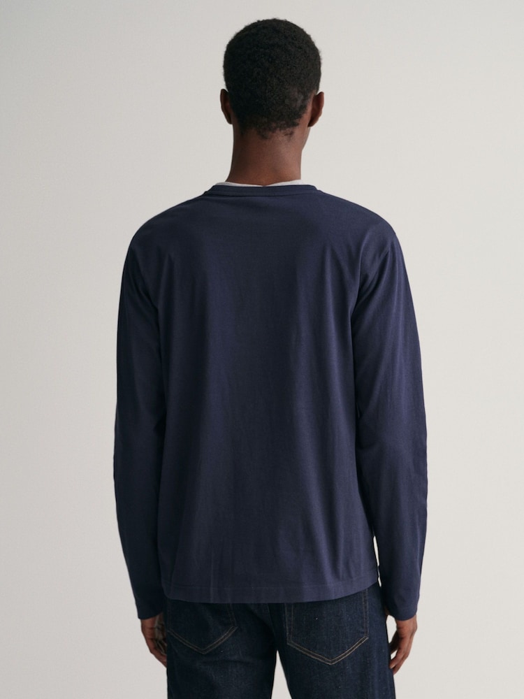 GANT Evening Blue Regular Fit Shield Logo Long Sleeve 100% Cotton T-Shirt - Image 2 of 5