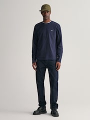 GANT Evening Blue Regular Fit Shield Logo Long Sleeve 100% Cotton T-Shirt - Image 3 of 5