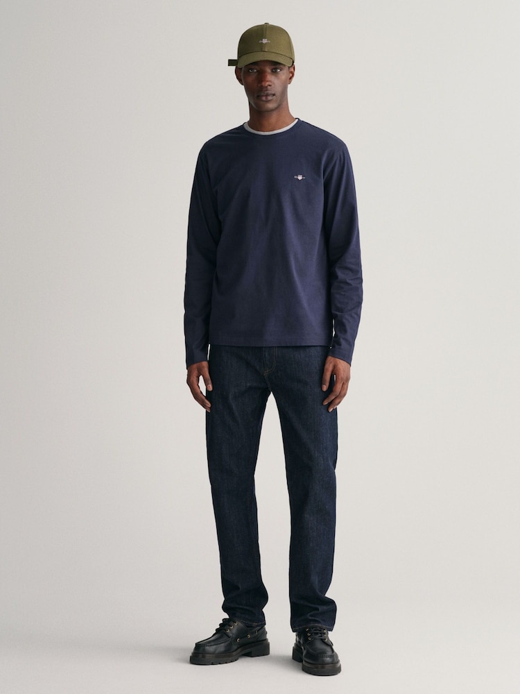 GANT Evening Blue Regular Fit Shield Logo Long Sleeve 100% Cotton T-Shirt - Image 3 of 5