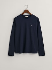 GANT Evening Blue Regular Fit Shield Logo Long Sleeve 100% Cotton T-Shirt - Image 5 of 5