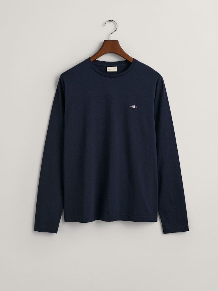 GANT Evening Blue Regular Fit Shield Logo Long Sleeve 100% Cotton T-Shirt - Image 5 of 5