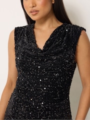 M&Co Black Sequin Velvet Cowl Neck Jumpsuit - Image 3 of 6