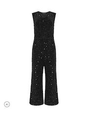 M&Co Black Sequin Velvet Cowl Neck Jumpsuit - Image 5 of 6
