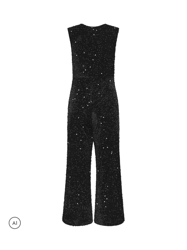 M&Co Black Sequin Velvet Cowl Neck Jumpsuit - Image 6 of 6 M&Co Black Sequin Velvet Cowl Neck Jumpsuit - Image 6 of 6
