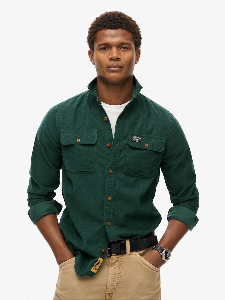 Superdry Pine Green 100% Cotton Corduroy Workwear Shirt - Image 1 of 4