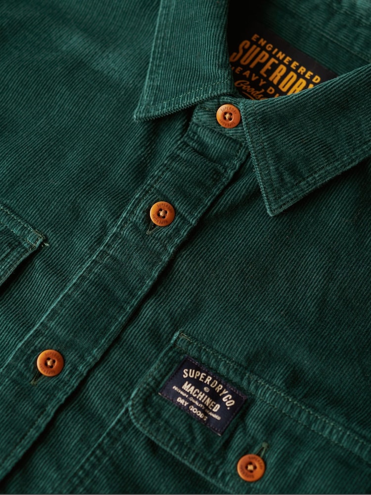 Superdry Pine Green 100% Cotton Corduroy Workwear Shirt - Image 4 of 4