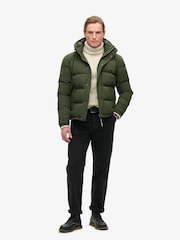 Superdry Army Green Everest Short Hooded Puffer Coat Jacket - Image 3 of 6
