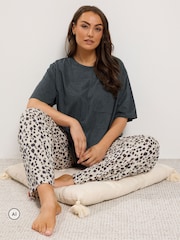 Yours Curve Grey Leopard Wide Leg Pyjama Set - Image 4 of 6