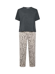 Yours Curve Grey Leopard Wide Leg Pyjama Set - Image 5 of 6