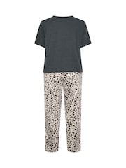 Yours Curve Grey Leopard Wide Leg Pyjama Set - Image 6 of 6