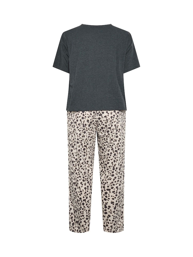 Yours Curve Grey Leopard Wide Leg Pyjama Set - Image 6 of 6 Yours Curve Grey Leopard Wide Leg Pyjama Set - Image 6 of 6
