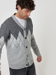 Threadbare Grey Wool Blend Argyle Button Up Cardigan - Image 3 of 4