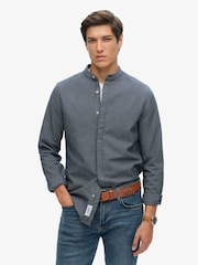 Superdry Indigo Stripe 100% Cotton Merchant Grandad Shirt - Image 1 of 4