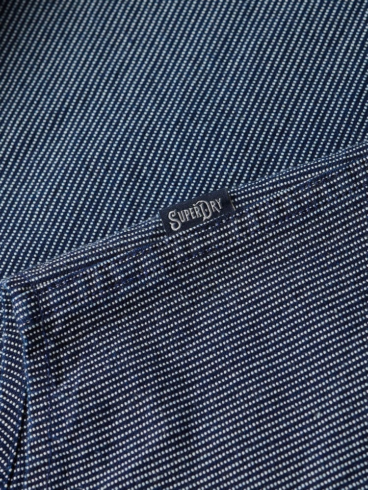 Superdry Indigo Stripe 100% Cotton Merchant Grandad Shirt - Image 4 of 4