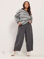 Yours Curve Grey Barrel Leg Trousers - Image 1 of 3