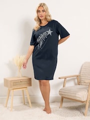 Yours Curve Blue Star Print Nightdress - Image 1 of 6