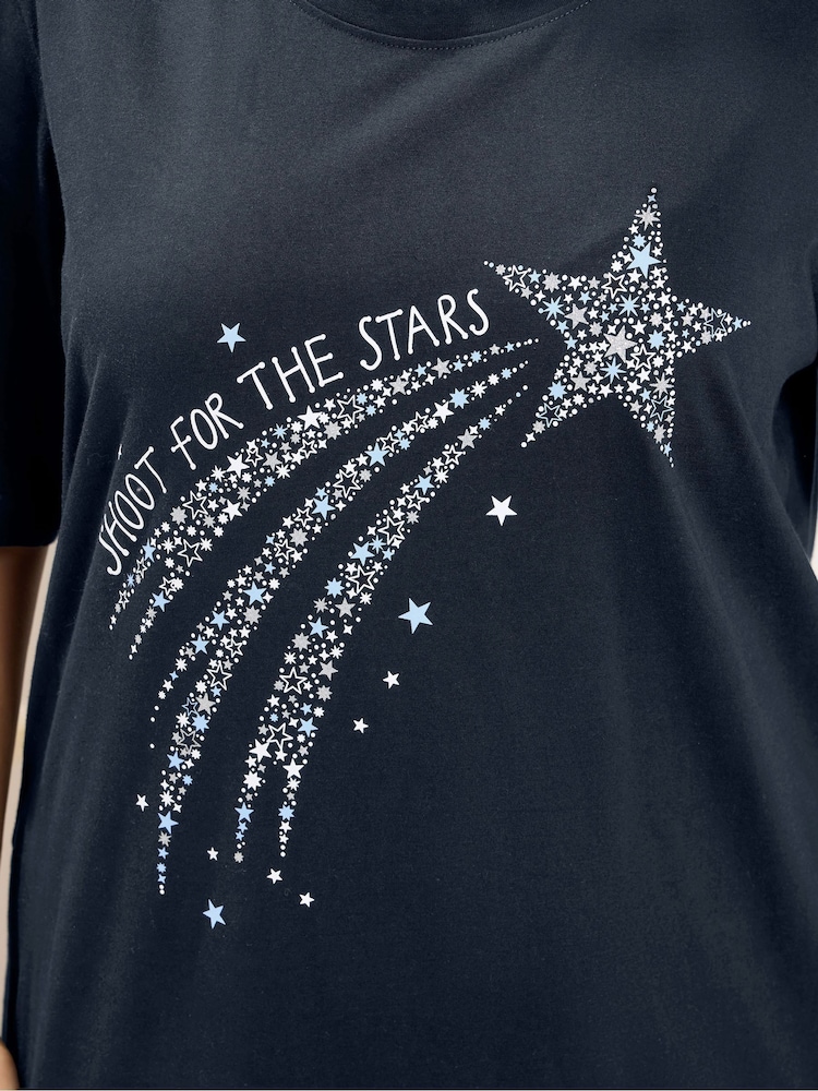 Yours Curve Blue Star Print Nightdress - Image 6 of 6 Yours Curve Blue Star Print Nightdress - Image 6 of 6