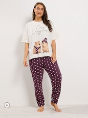 Yours Curve White Capybara Short Sleeve Cuffed Pyjama Set - Image 1 of 6