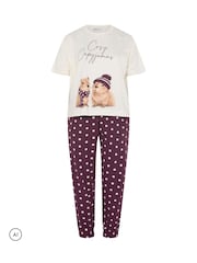 Yours Curve White Capybara Short Sleeve Cuffed Pyjama Set - Image 5 of 6