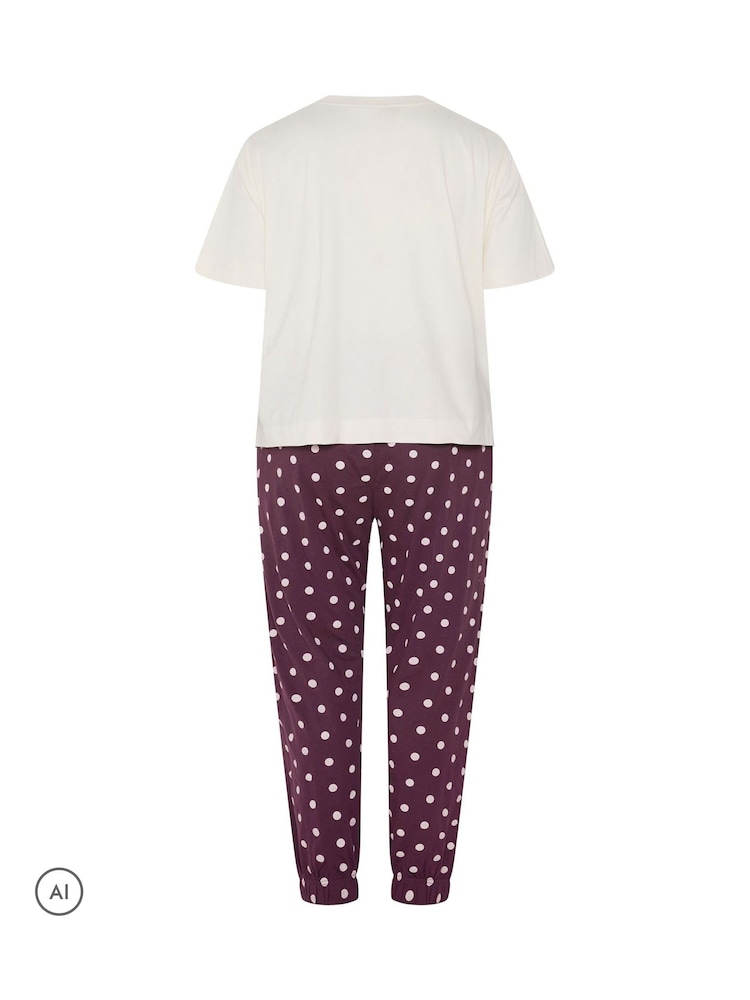 Yours Curve White Capybara Short Sleeve Cuffed Pyjama Set - Image 6 of 6