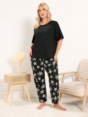 Yours Curve Black Star Wide Leg Pyjama Set - Image 1 of 6