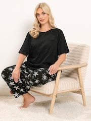 Yours Curve Black Star Wide Leg Pyjama Set - Image 2 of 6