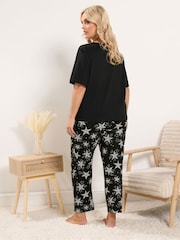 Yours Curve Black Star Wide Leg Pyjama Set - Image 3 of 6