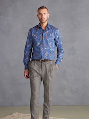 Navy Blue Floral Slim Fit Signature Trimmed Shirt - Image 2 of 9