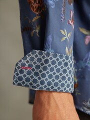 Navy Blue Floral Slim Fit Signature Trimmed Shirt - Image 5 of 9