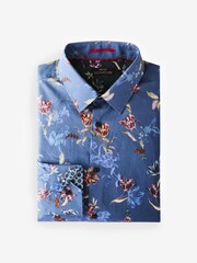 Navy Blue Floral Slim Fit Signature Trimmed Shirt - Image 6 of 9
