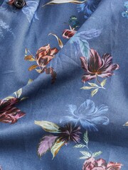 Navy Blue Floral Slim Fit Signature Trimmed Shirt - Image 8 of 9