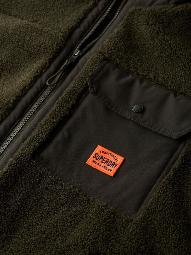 Superdry Olive Green Expedition Borg Hybrid Jacket - Image 5 of 5