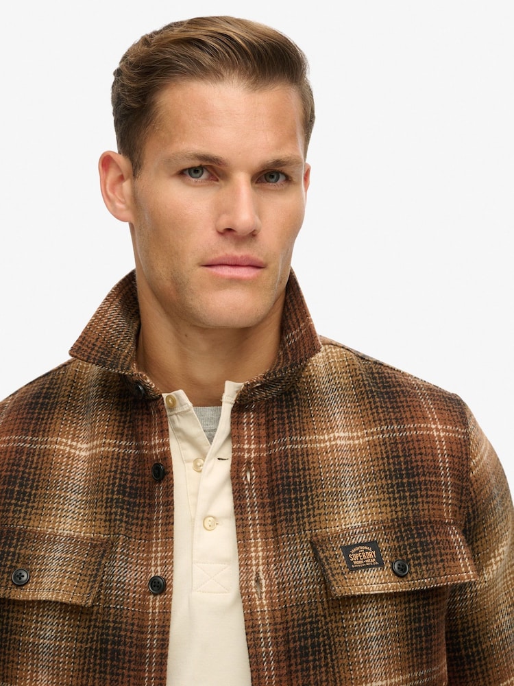Superdry Haze Ombre Brown Wool Miller Overshirt - Image 3 of 5