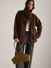 Anthropologie Brown Suede Funnel-Neck Jacket - Image 1 of 5